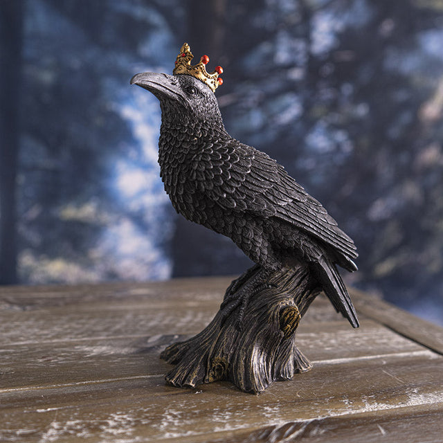 6.5" Crowned Raven on Stump Statue - Magick Magick.com