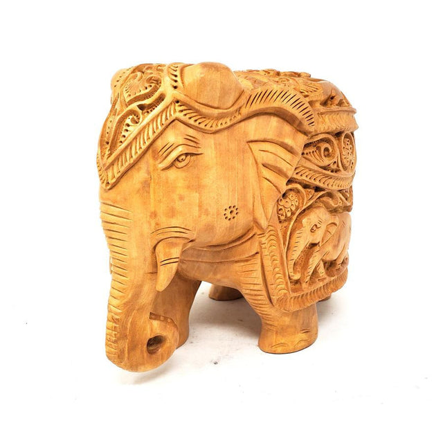 6.5" Elephant Hand Carved Wood Statue - Magick Magick.com