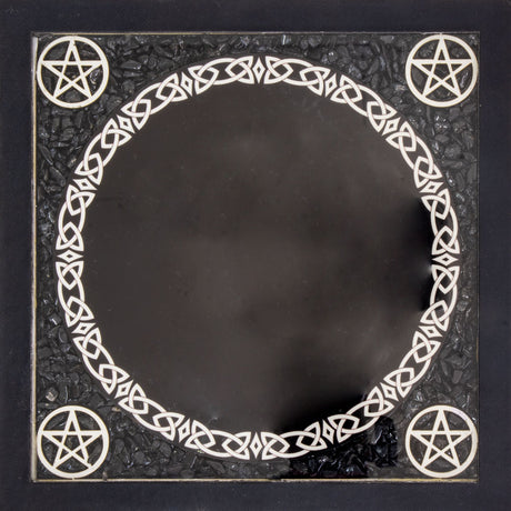 6.5" Glass Scrying Mirror with Black Tourmaline Chips - Magick Magick.com