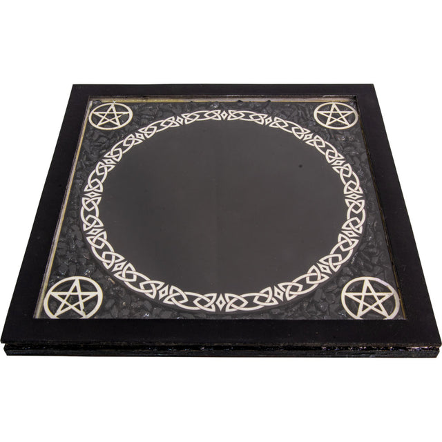 6.5" Glass Scrying Mirror with Black Tourmaline Chips - Magick Magick.com