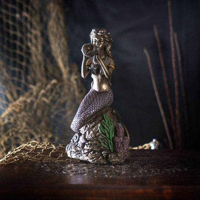 6.6" Mermaid on a Rock Statue - Magick Magick.com