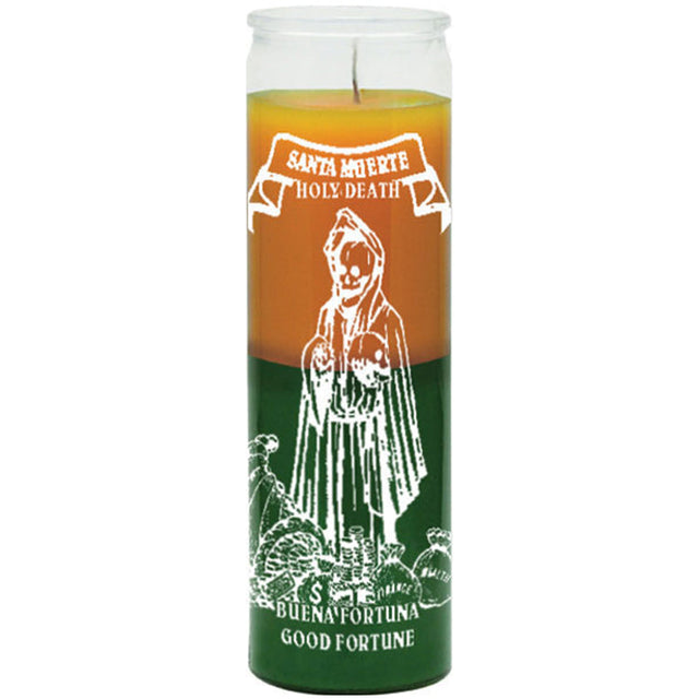 7 Day Glass Candle 2 Color Holy Death / Good Fortune - Green / Gold - Magick Magick.com