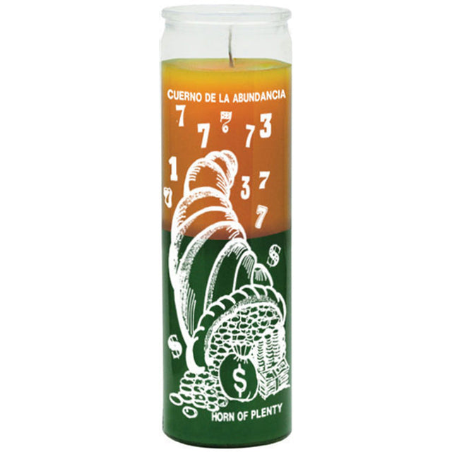 7 Day Glass Candle 2 Color Horn of Plenty - Green / Gold - Magick Magick.com