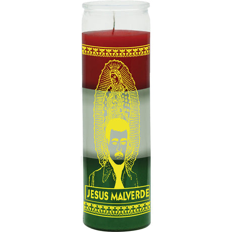 7 Day Glass Candle 3 Colors Jesus Malverde - Red / White / Green - Magick Magick.com