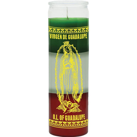 7 Day Glass Candle 3 Colors Our Lady Guadalupe - Green / White / Red - Magick Magick.com