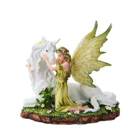 7" Fairy Statue - Green Fairy with Unicorn - Magick Magick.com