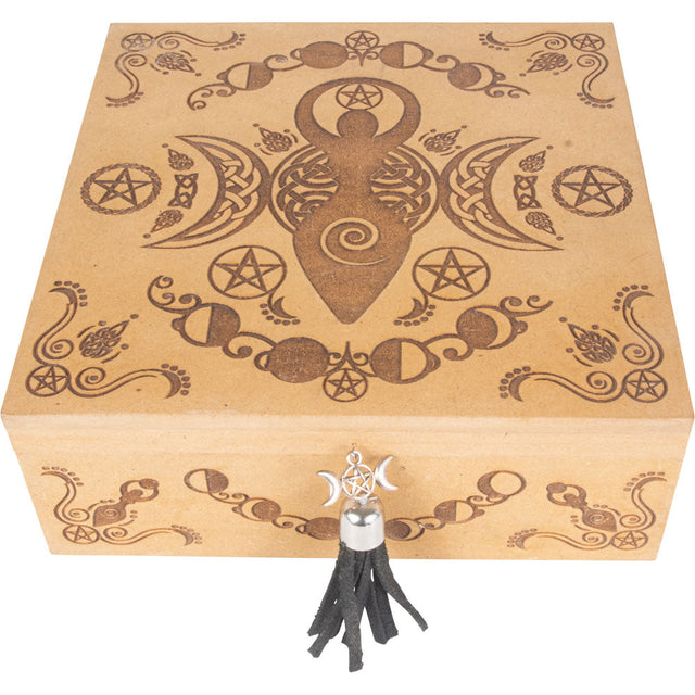 7" Laser Etched Wood Box - Triple Moon Goddess - Magick Magick.com