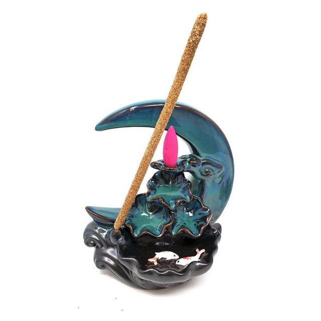 7" Moon Ceramic Backflow Cone Incense Burner - Magick Magick.com