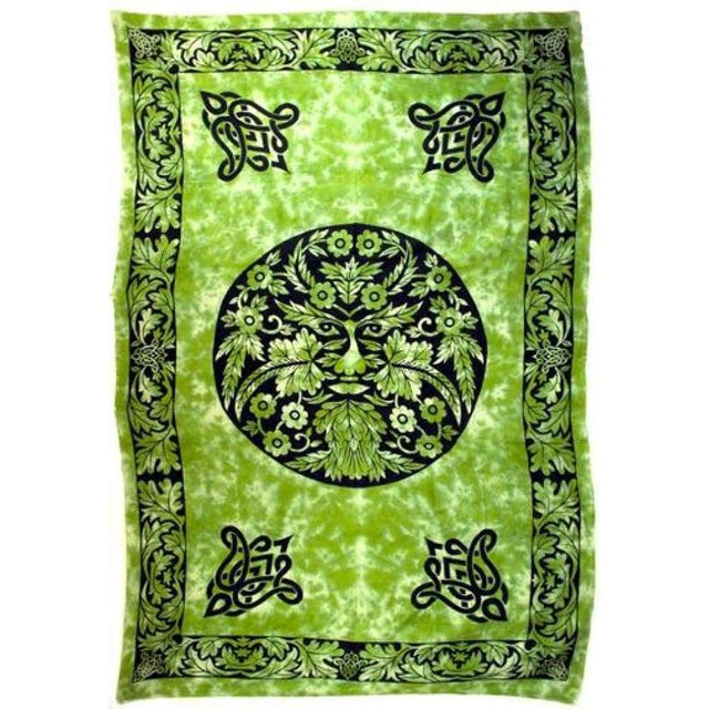 72" x 108" Green Man Black & Green Tapestry - Magick Magick.com