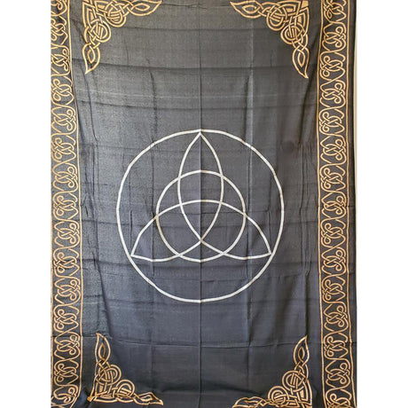 72" x 108" Triquetra Golden Silver Print on Black Tapestry - Magick Magick.com
