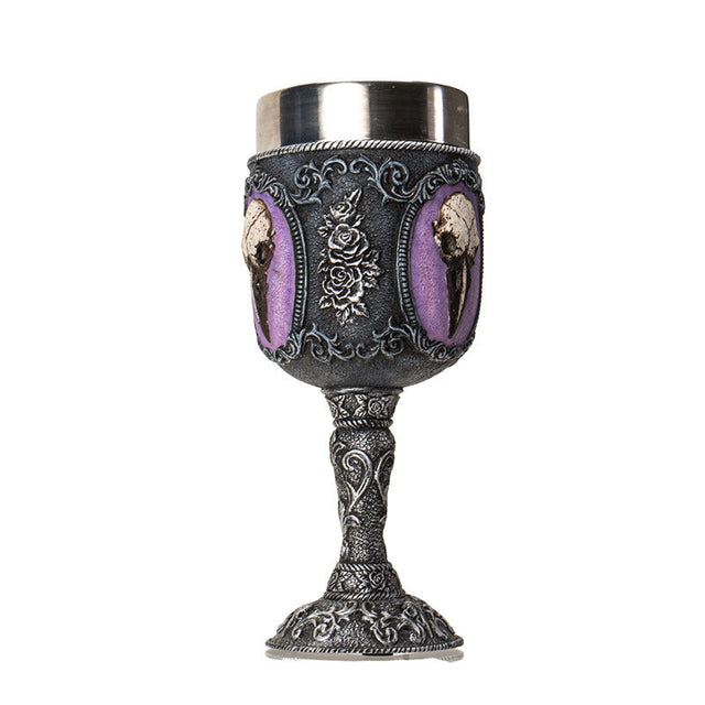 7.25" Resin & Stainless Steel Chalice / Goblet - Raven Skull - Magick Magick.com