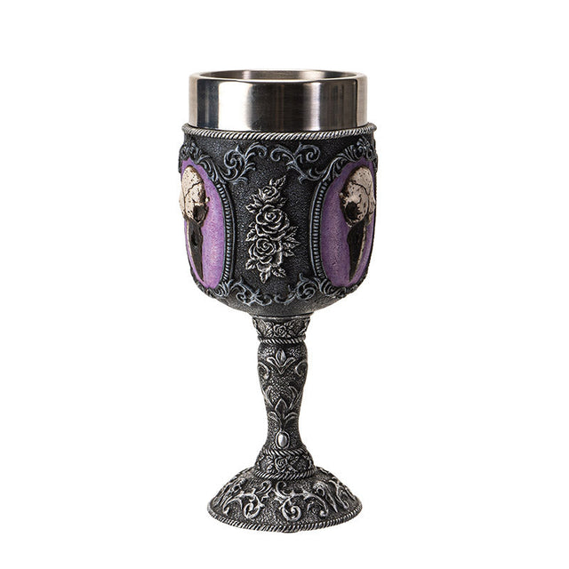 7.25" Resin & Stainless Steel Chalice / Goblet - Raven Skull - Magick Magick.com