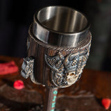 7.25" Resin & Stainless Steel Chalice / Goblet - Skull Viking - Magick Magick.com