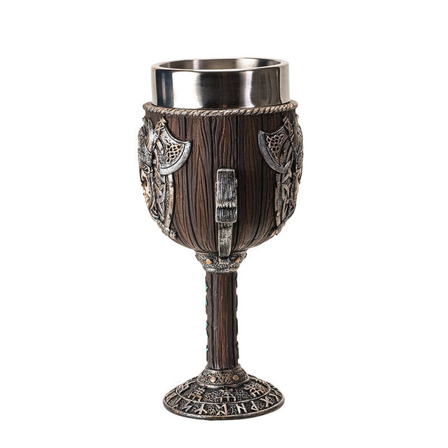 7.25" Resin & Stainless Steel Chalice / Goblet - Skull Viking - Magick Magick.com