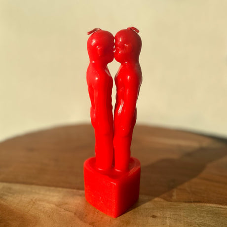7.5" Man & Man Face To Face Lovers Candle - Red - Magick Magick.com
