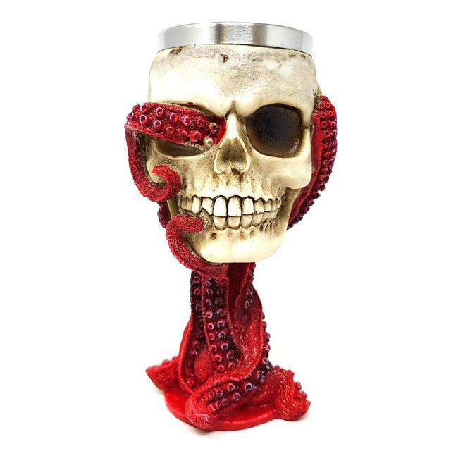 7.5" Resin & Stainless Steel Chalice / Goblet - Octopus Skull - Magick Magick.com