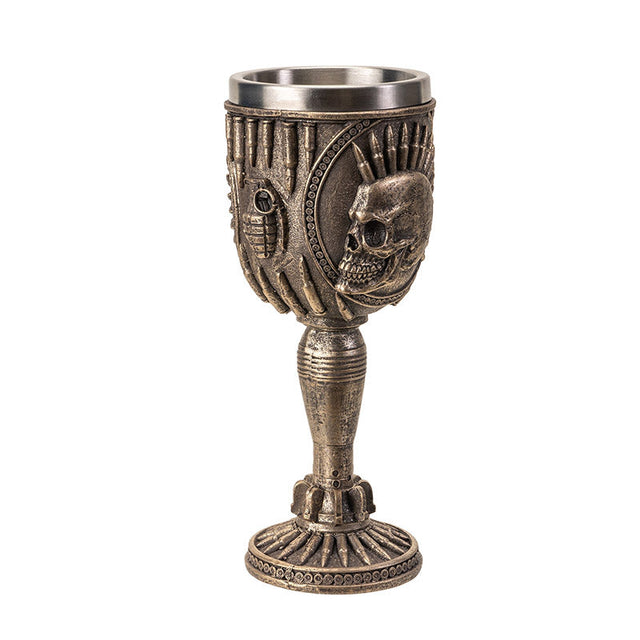 7.5" Resin & Stainless Steel Chalice / Goblet - Skull Bullet Mohawk - Magick Magick.com