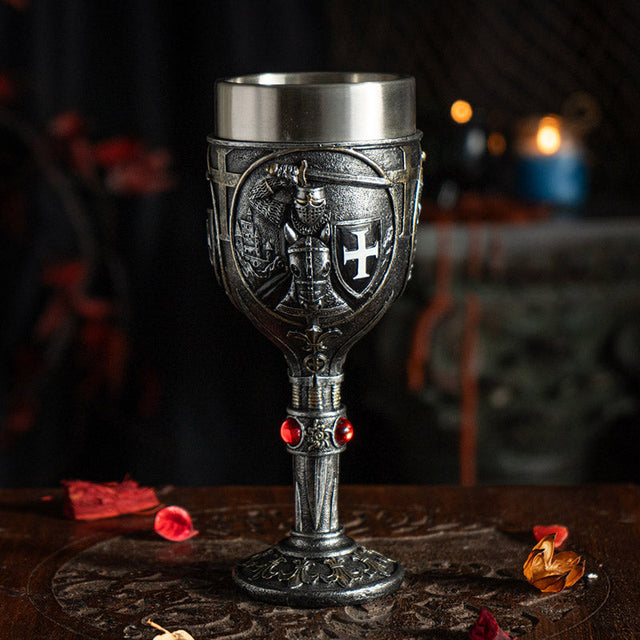 7.6" Resin & Stainless Steel Chalice / Goblet - Hospitaller Knight - Magick Magick.com