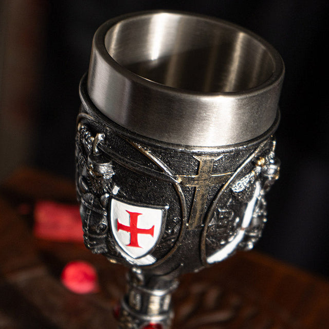 7.6" Resin & Stainless Steel Chalice / Goblet - Templar Knight - Magick Magick.com