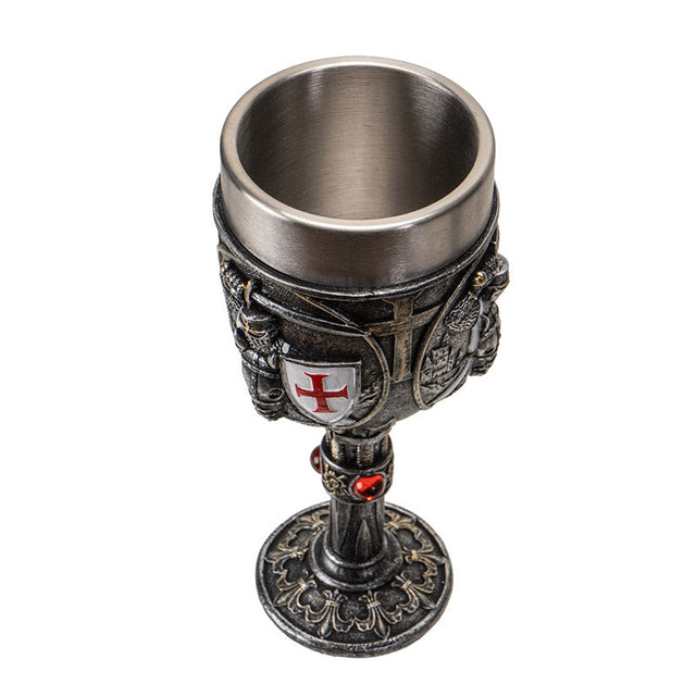 7.6" Resin & Stainless Steel Chalice / Goblet - Templar Knight - Magick Magick.com