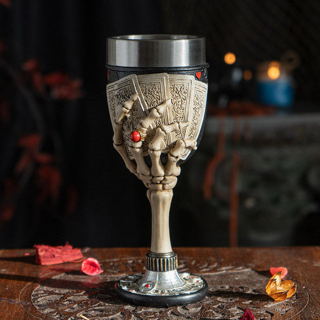 7.8" Resin & Stainless Steel Chalice / Goblet - Poker Skeleton - Magick Magick.com