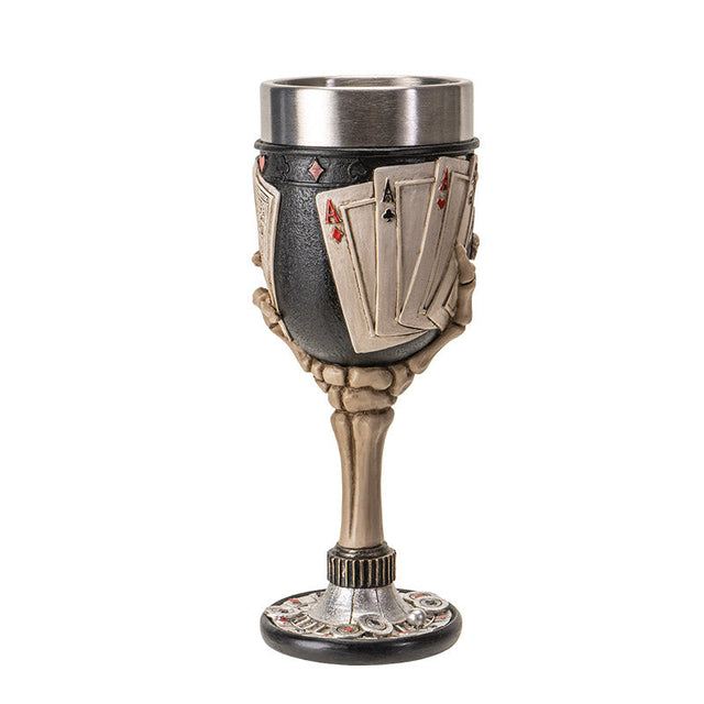 7.8" Resin & Stainless Steel Chalice / Goblet - Poker Skeleton - Magick Magick.com