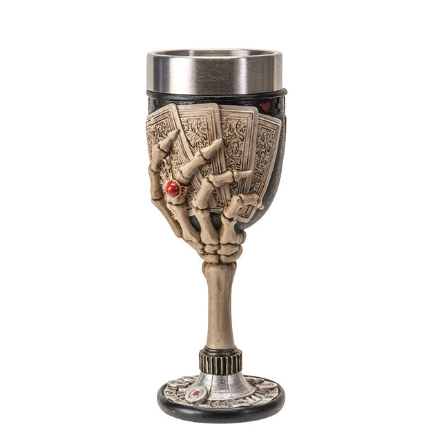 7.8" Resin & Stainless Steel Chalice / Goblet - Poker Skeleton - Magick Magick.com