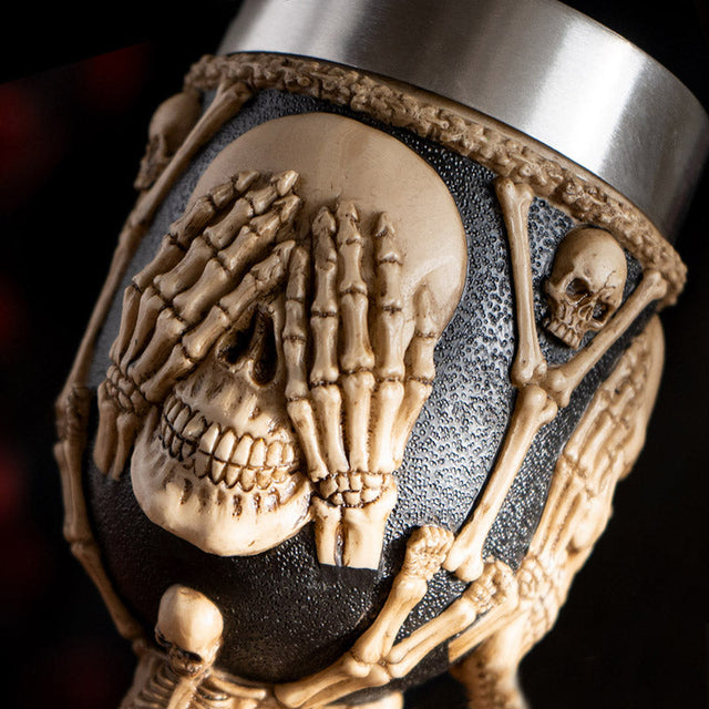 8" Chalice / Goblet - Hear, See, Speak Skeleton - Magick Magick.com