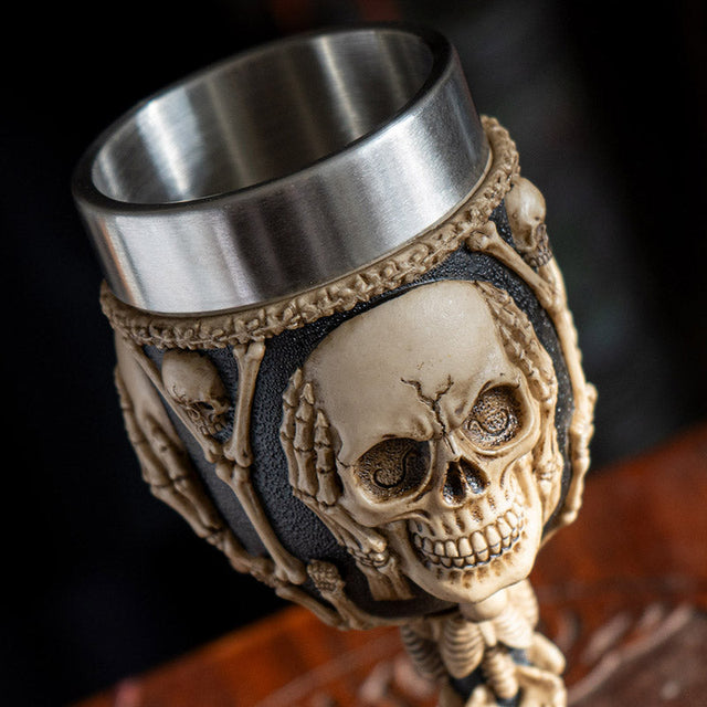 8" Chalice / Goblet - Hear, See, Speak Skeleton - Magick Magick.com