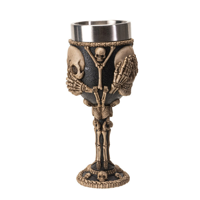 8" Chalice / Goblet - Hear, See, Speak Skeleton - Magick Magick.com