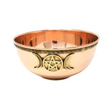 8" Copper Bowl Incense & Charcoal Burner - Triple Moon Pentagram - Magick Magick.com