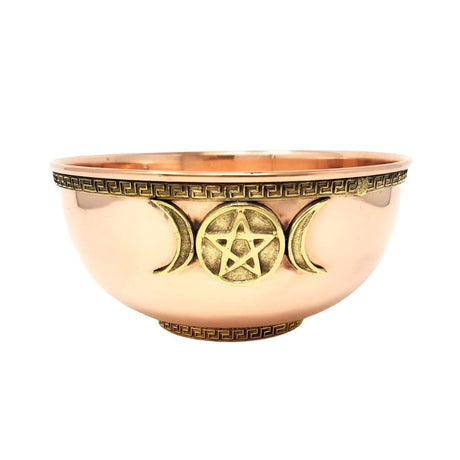 8" Copper Bowl Incense & Charcoal Burner - Triple Moon Pentagram - Magick Magick.com