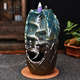 8" Dragon & Waterfall Dual Ceramic Backflow Cone Incense Burner - Magick Magick.com