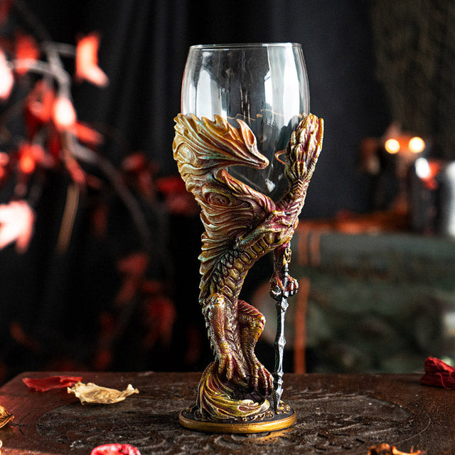 8" Glass Chalice / Goblet - Dragon Blade - Magick Magick.com