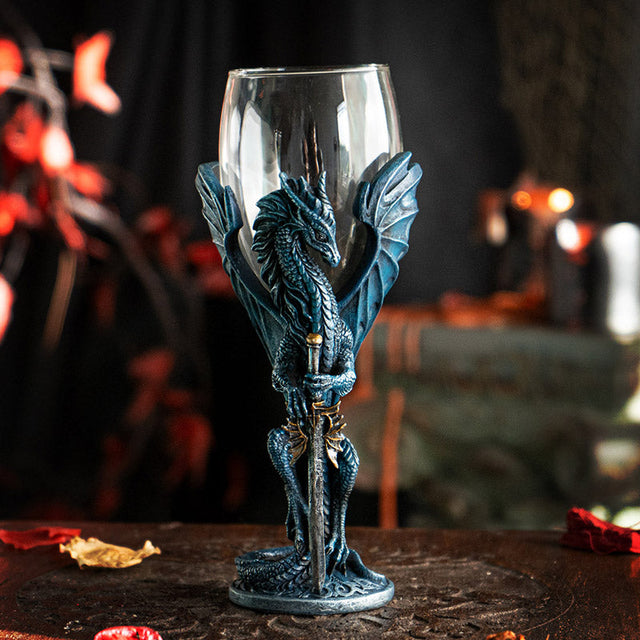 8" Glass Chalice / Goblet - Dragon Blade - Magick Magick.com