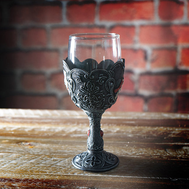 8" Glass Chalice / Goblet - Love Never Dies Skeleton Couple - Magick Magick.com