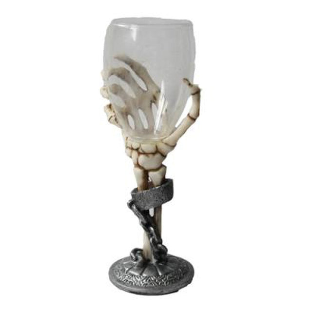 8" Glass Chalice / Wine Glass - Skeleton Hand - Magick Magick.com