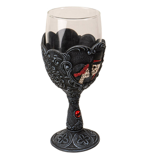 8" Glass & Resin Chalice / Goblet - Love Never Dies Skeleton Couple - Magick Magick.com