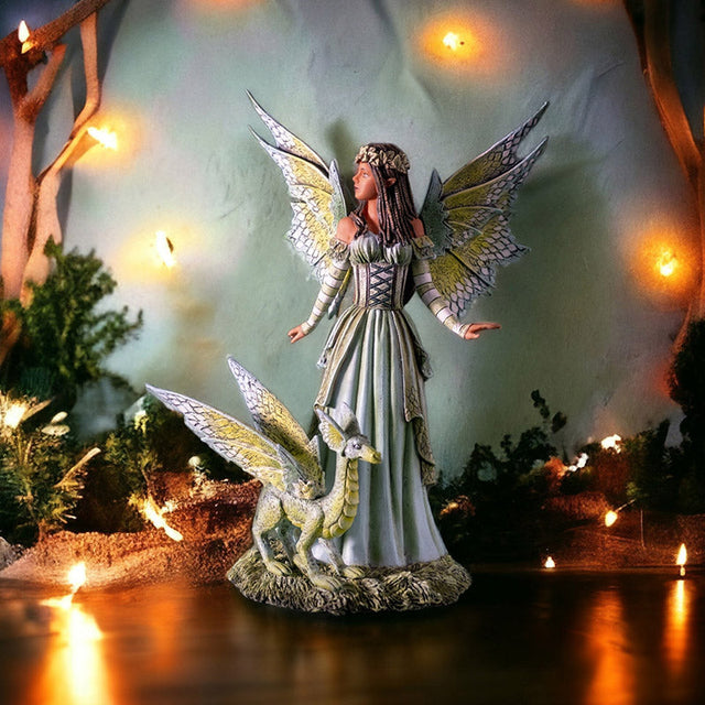 8" Jewel of the Forest Fairy with Dragon Statue - Magick Magick.com