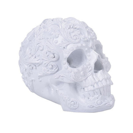 8" White Rococo Skull Statue - Magick Magick.com
