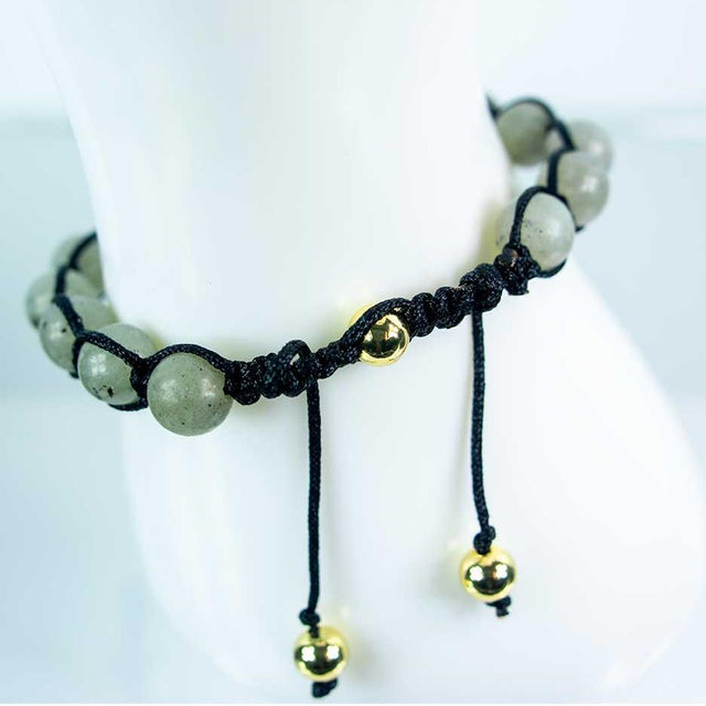 8 mm Adjustable Bracelet Round Beads - Labradorite with Brass Skull - Magick Magick.com