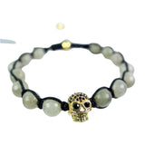 8 mm Adjustable Bracelet Round Beads - Labradorite with Brass Skull - Magick Magick.com