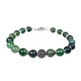 8 mm Adjustable Bracelet Round Beads - Moss Agate with Tree of Life & Rondelles - Magick Magick.com