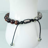 8 mm Adjustable Bracelet Round Beads - Red Tiger Eye & Jasper with Feather - Magick Magick.com