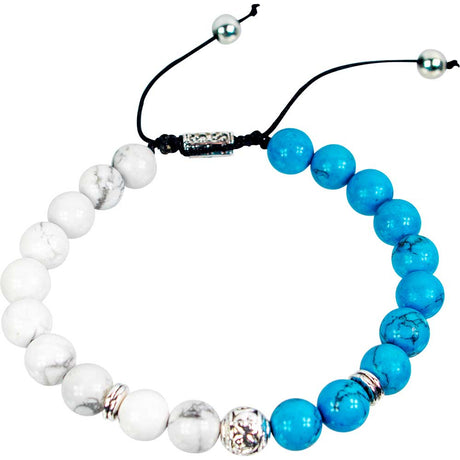 8 mm Adjustable Bracelet Round Beads - Turquoise & White Howlite with Silver Accent Beads - Magick Magick.com