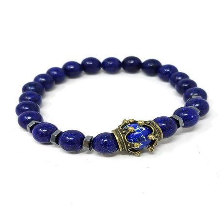 8 mm Elastic Bracelet - Lapis with Hematite & Crown - Magick Magick.com