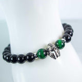 8 mm Elastic Bracelet Round Beads - Black Agate & Green Tiger Eye with Warrior Helmet - Magick Magick.com