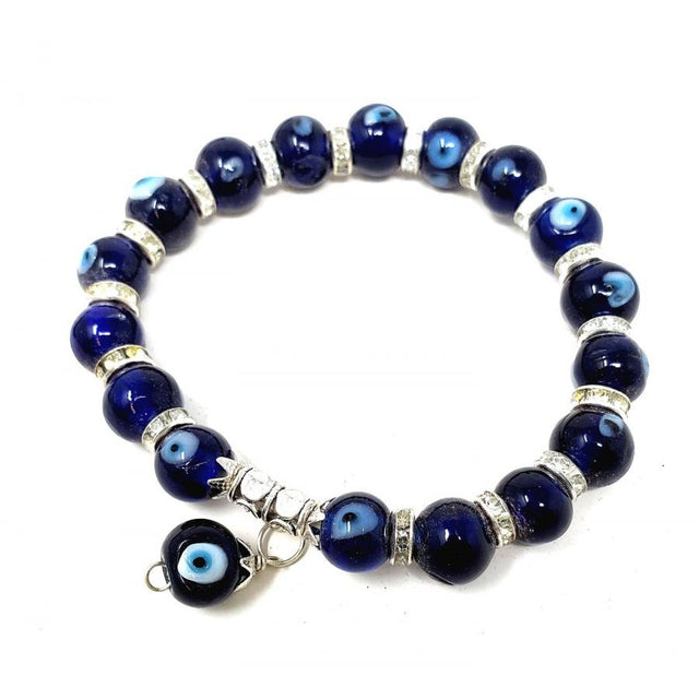 8 mm Elastic Bracelet Round Beads - Evil Eye Glass in Velvet Bag - Magick Magick.com