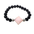 8 mm Elastic Bracelet Round Beads - Lava & Rose Quartz Pyramid in Velvet Bag - Magick Magick.com