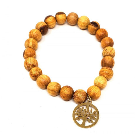 8 mm Elastic Bracelet Round Beads - Palo Santo with Tree of Life - Magick Magick.com